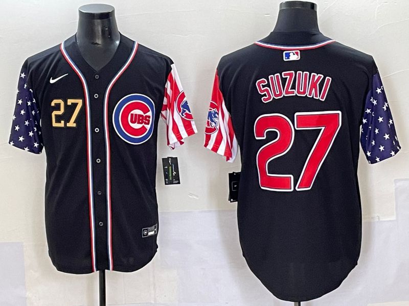Men 2025 Chicago Cubs #27 Suzuki Black National Flags Nike MLB Jersey style 5